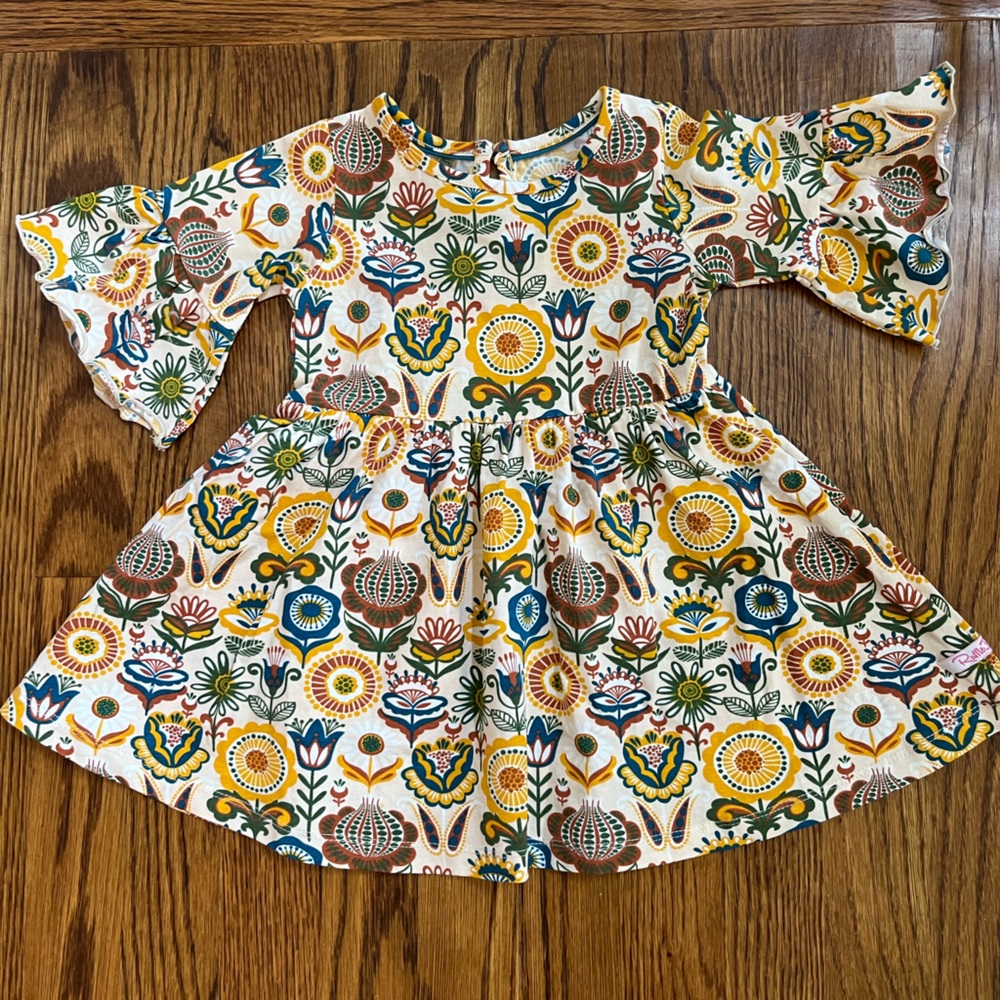 RuffleButts Fall Flower Print Dress Girls 2t